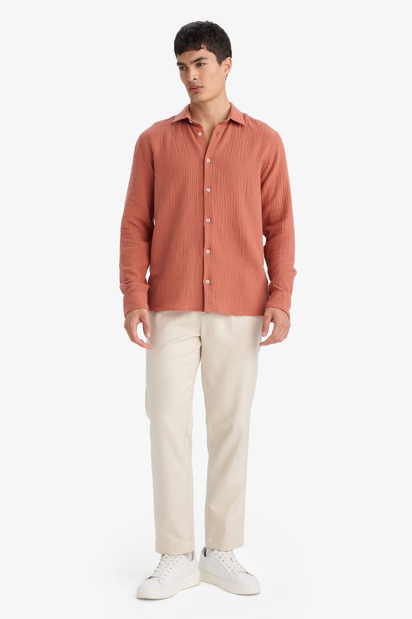 MAN Beige Regular Fit Straight Leg Cotton Trousers