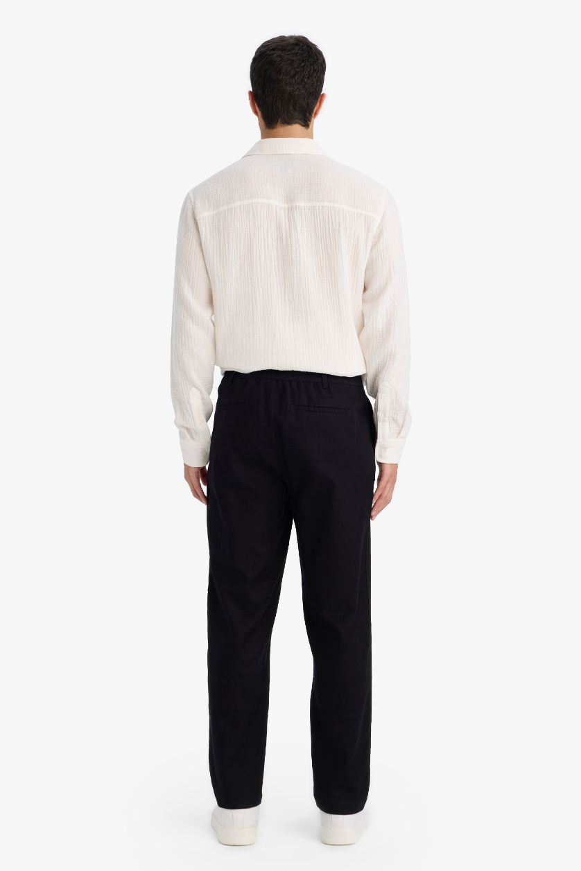 رجالي أسود بنطلون قطن قصة عادية بأرجل مستقيمة