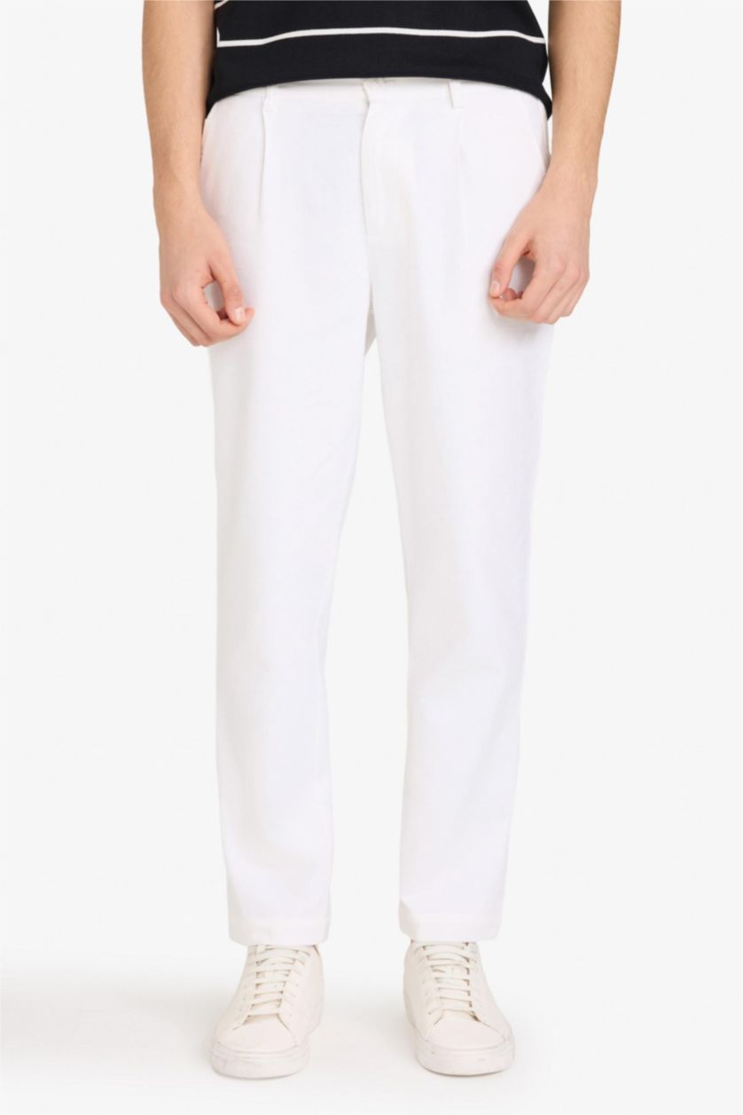 MAN White Regular Fit Regular Hem Cotton Trousers