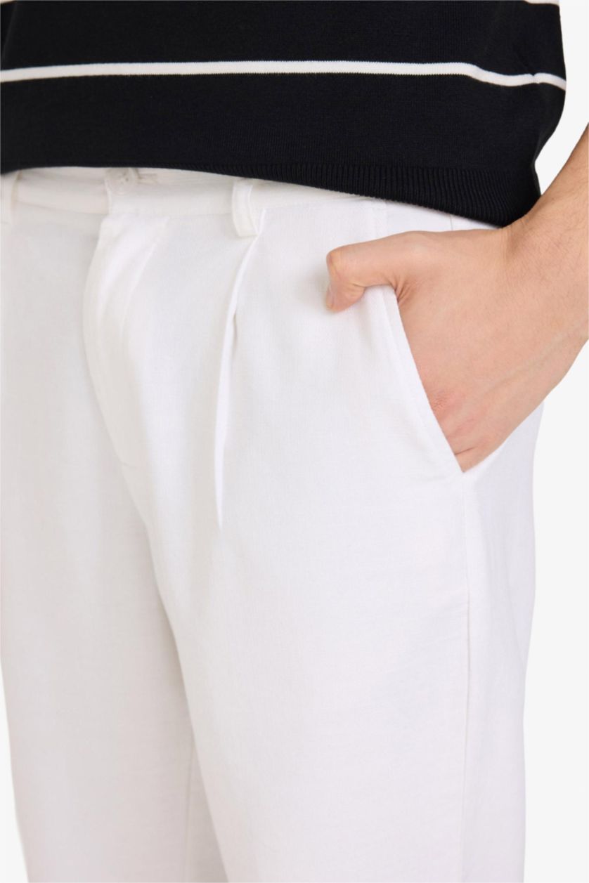 MAN White Regular Fit Regular Hem Cotton Trousers