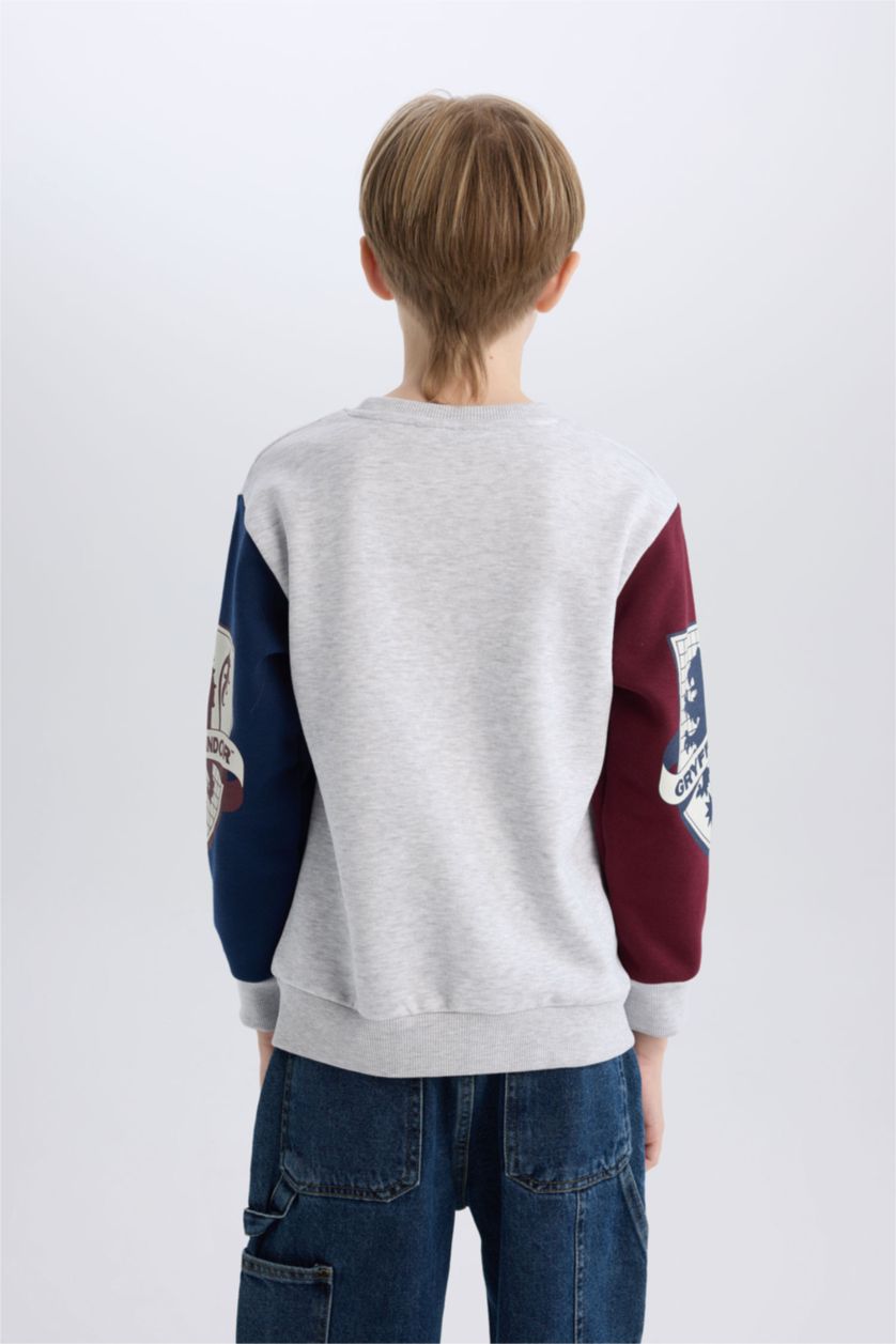 Erkek Çocuk - Genç Erkek Optik Gri Melanj Harry Potter Bisiklet Yaka Sweatshirt Erkek Çocuk