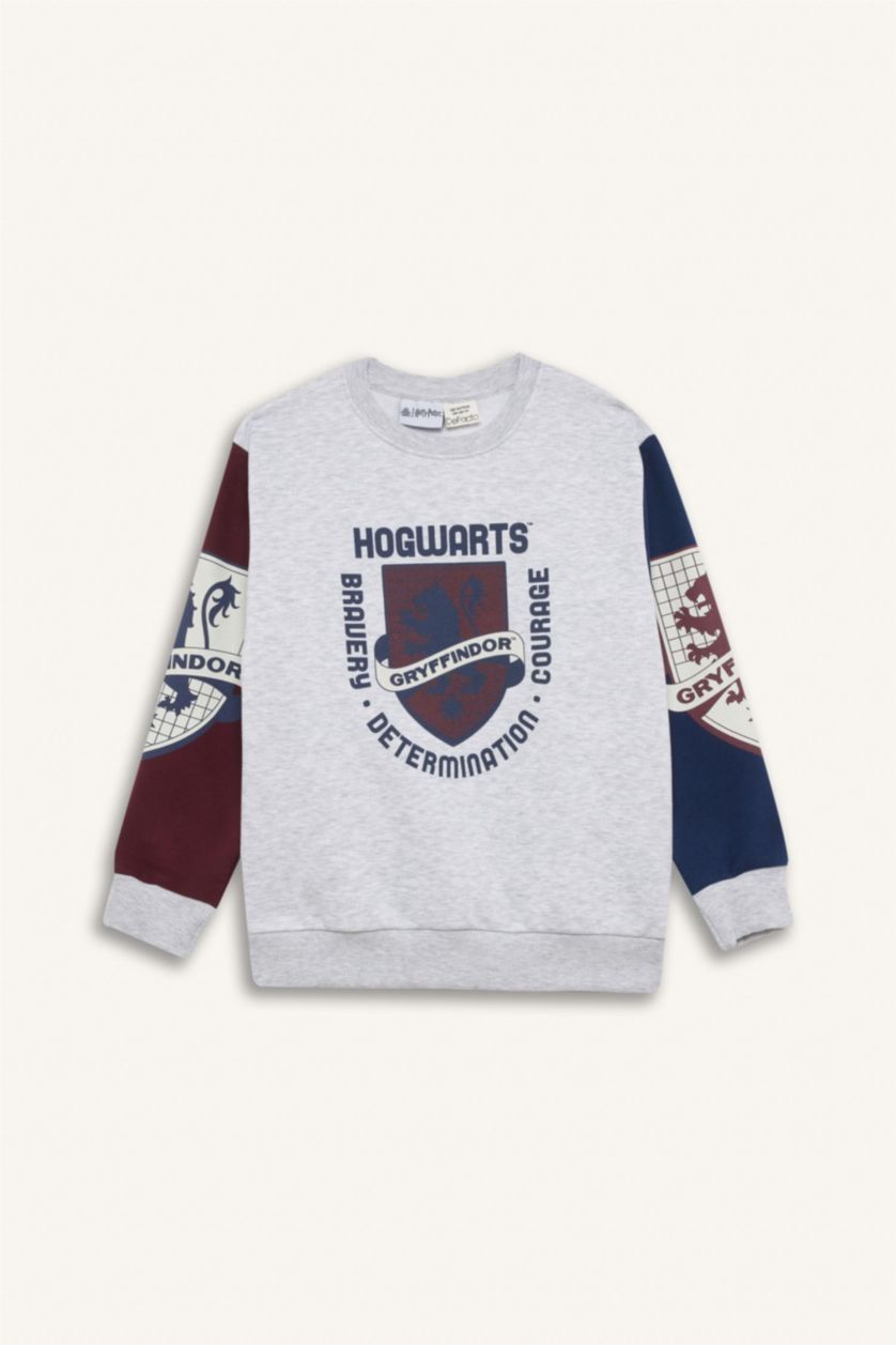 Erkek Çocuk - Genç Erkek Optik Gri Melanj Harry Potter Bisiklet Yaka Sweatshirt Erkek Çocuk