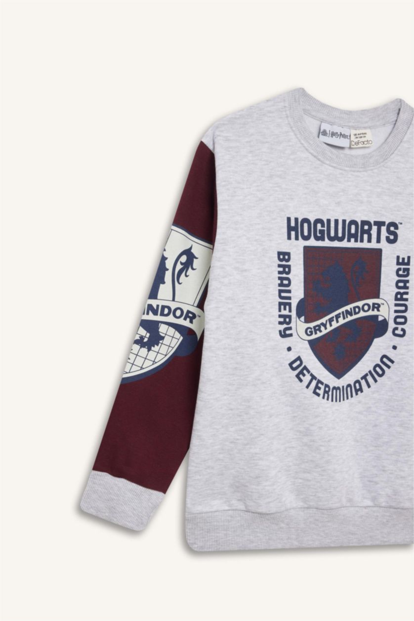 Erkek Çocuk - Genç Erkek Optik Gri Melanj Harry Potter Bisiklet Yaka Sweatshirt Erkek Çocuk