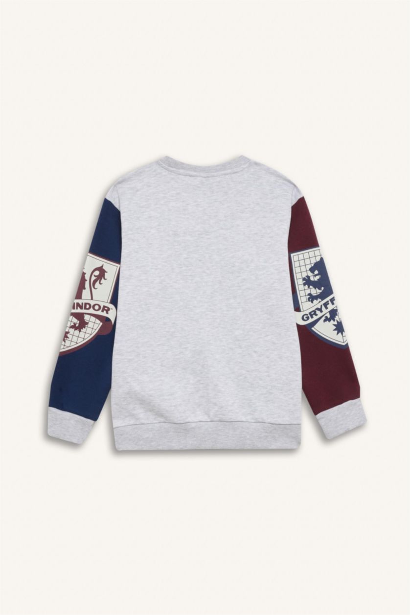 Erkek Çocuk - Genç Erkek Optik Gri Melanj Harry Potter Bisiklet Yaka Sweatshirt Erkek Çocuk