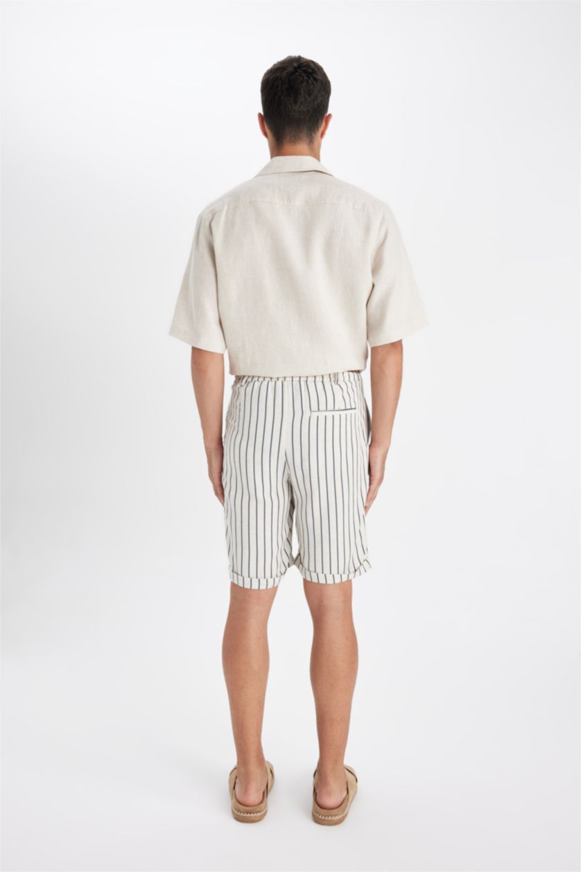 Erkek Bej Melanj Keten Karışımlı Yazlık Bermuda Şort