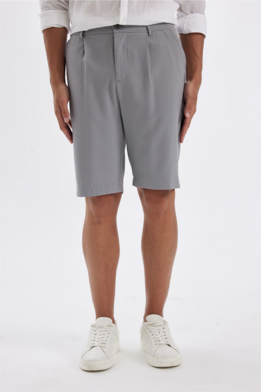 Erkek Açık Gri Krinkıl Bermuda Şort