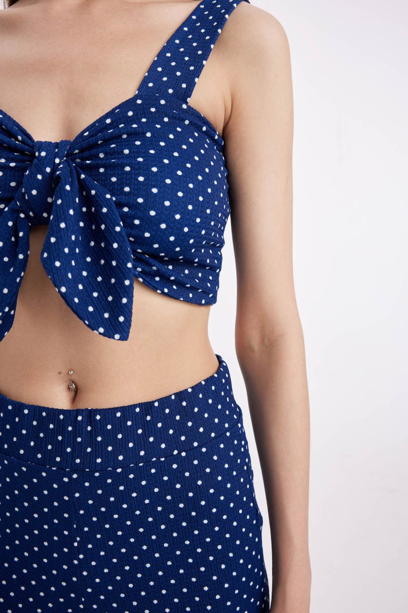 FEMME Marin Chemisier Court à Pois à Col Noué avec Bretelles Fines