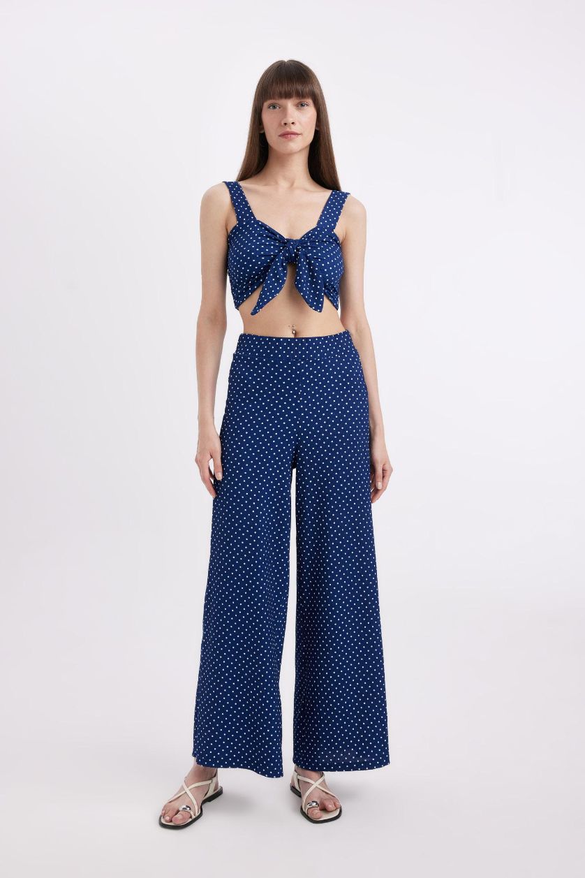 نساء كحلي بنطرون منقط منسوج وايد ليج برجل واسع