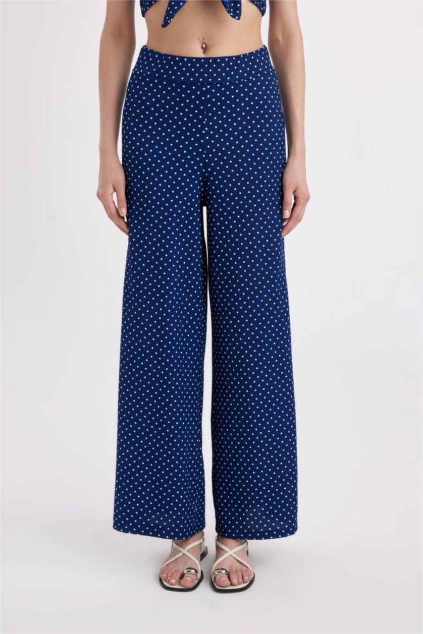 نساء كحلي بنطرون منقط منسوج وايد ليج برجل واسع