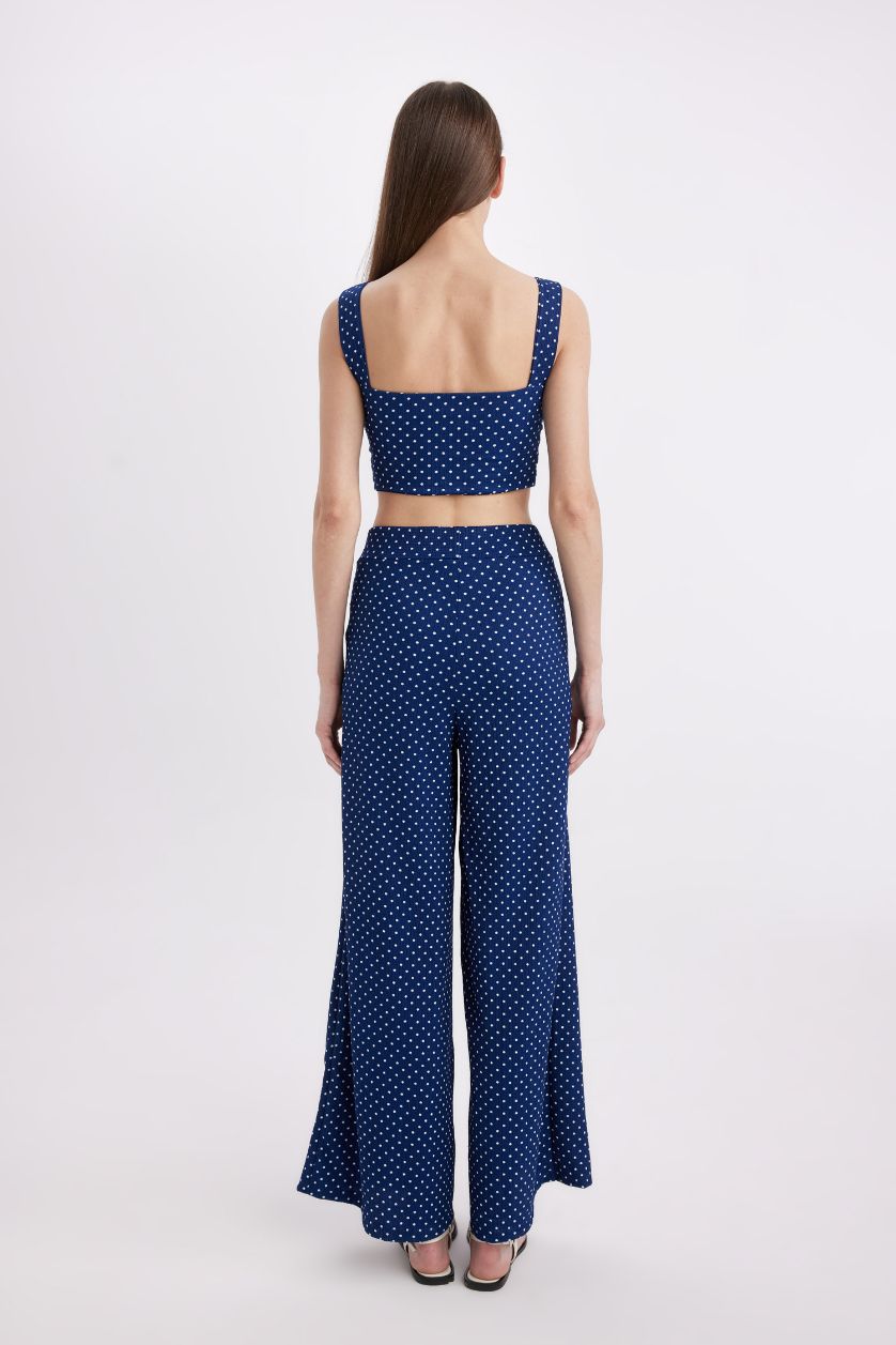 نساء كحلي بنطرون منقط منسوج وايد ليج برجل واسع