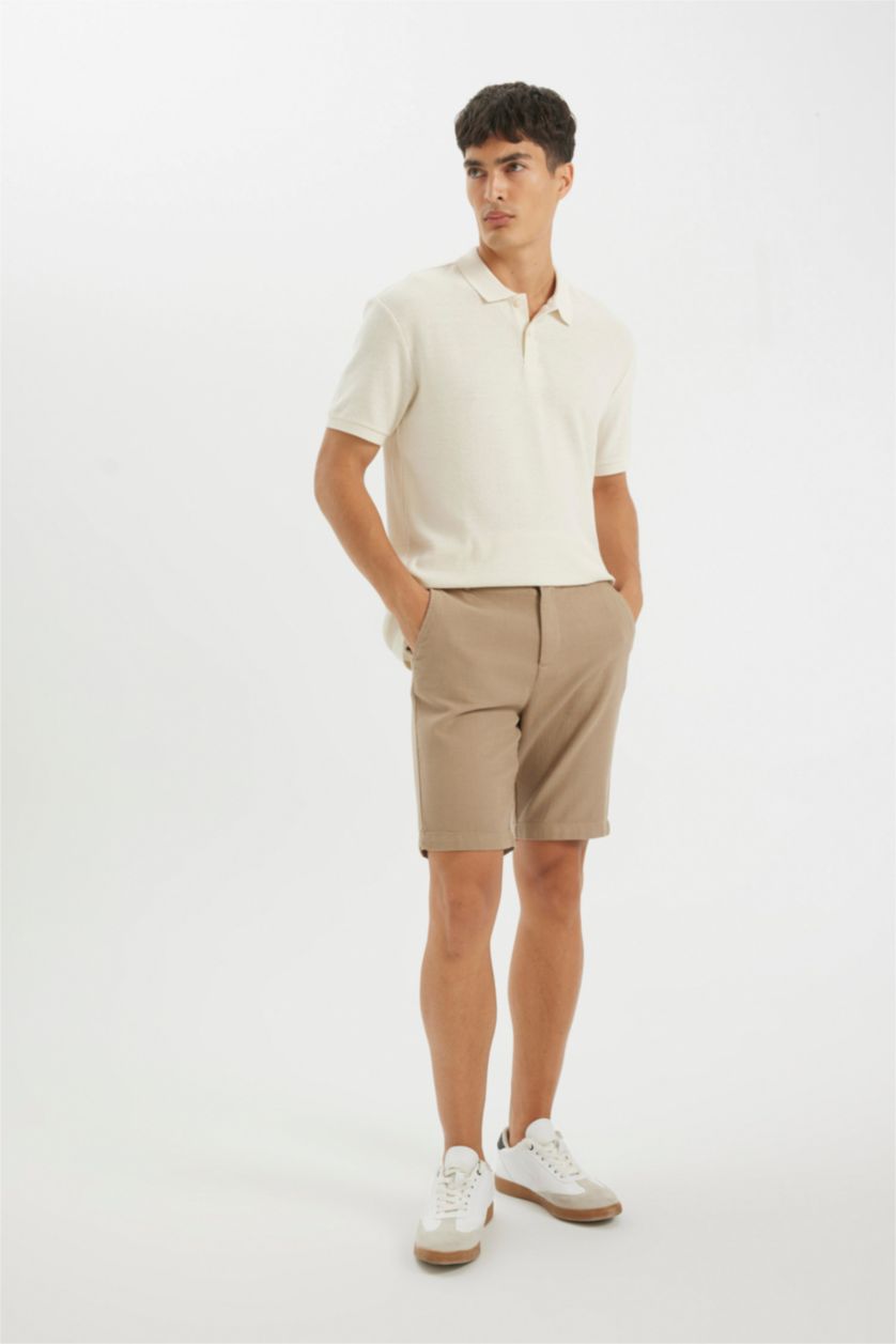 Man Beige Cotton Bermuda Shorts