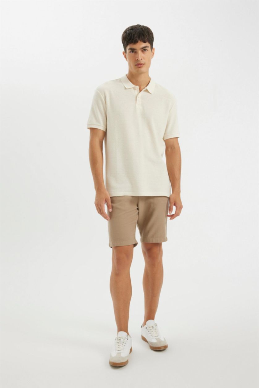 Man Beige Cotton Bermuda Shorts