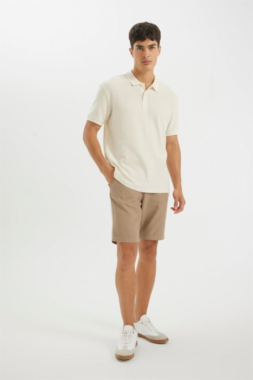 Man Beige Cotton Bermuda Shorts