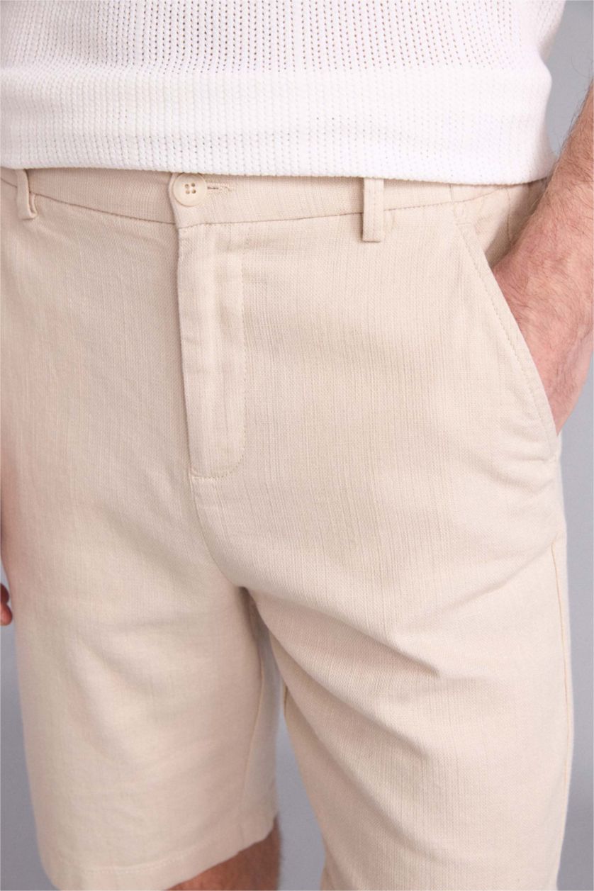 Erkek Bej Regular Fıt Pamuklu Bermuda