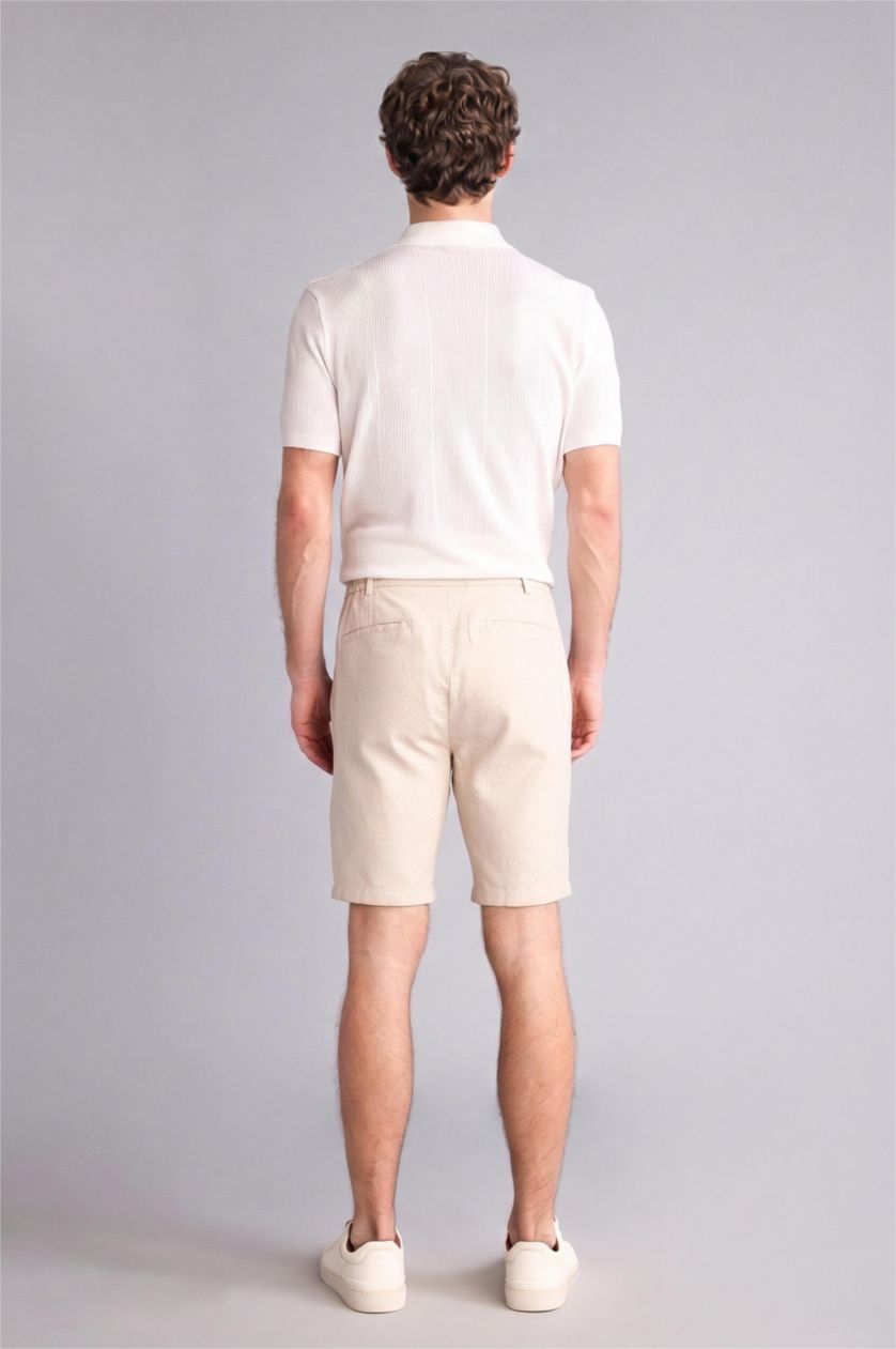 Erkek Bej Regular Fıt Pamuklu Bermuda