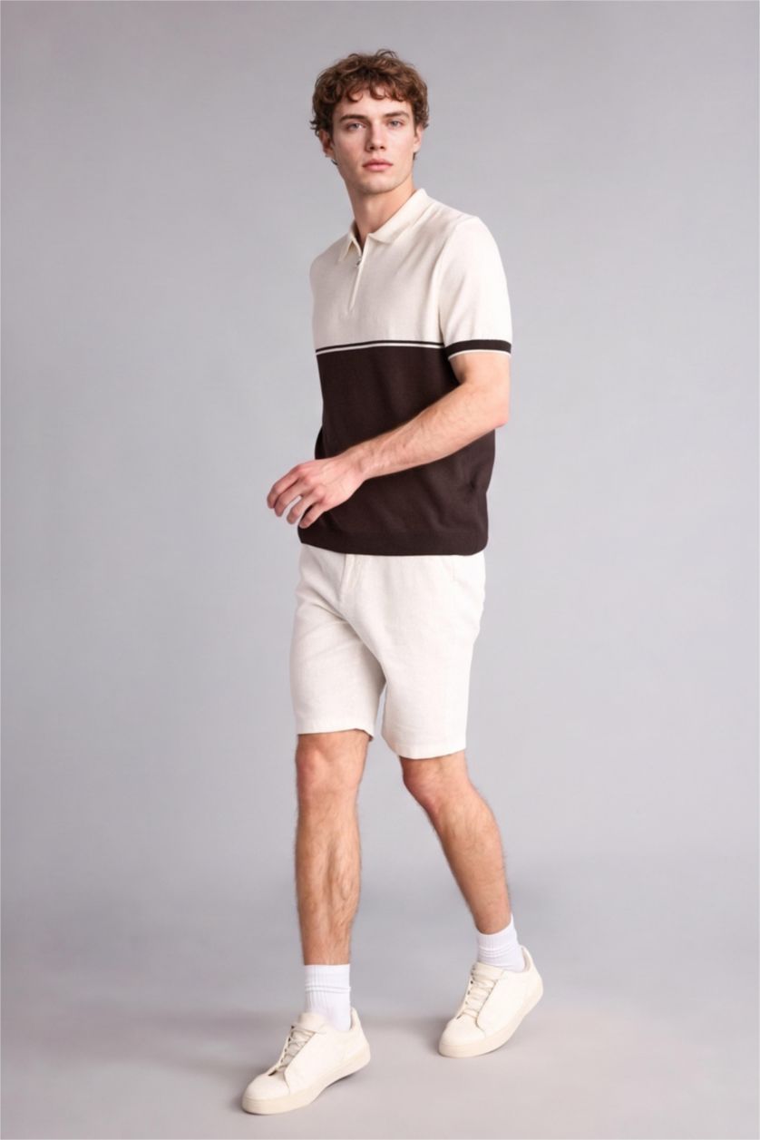 Erkek Kırık Beyaz Regular Fıt Pamuklu Bermuda