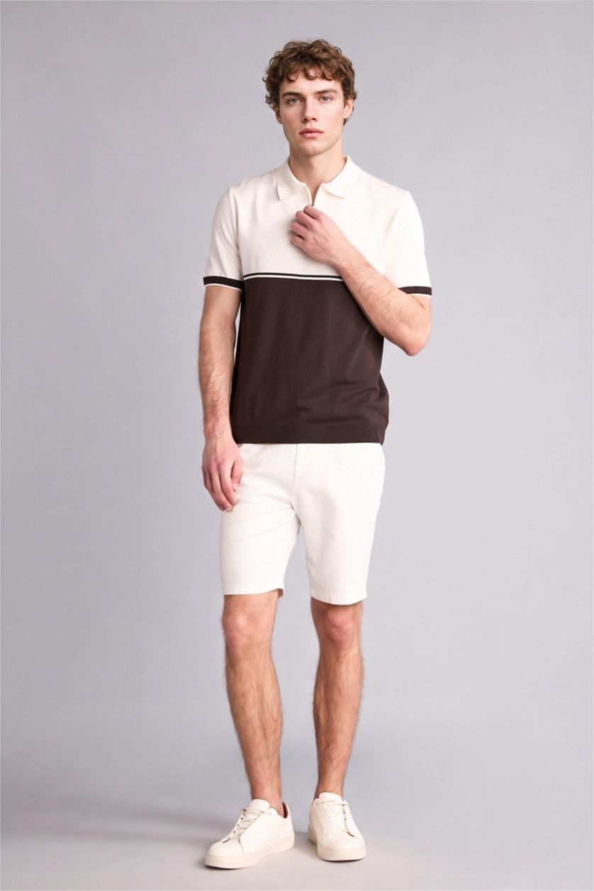 Erkek Kırık Beyaz Regular Fıt Pamuklu Bermuda