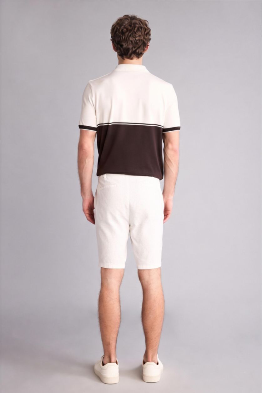 Erkek Kırık Beyaz Regular Fıt Pamuklu Bermuda