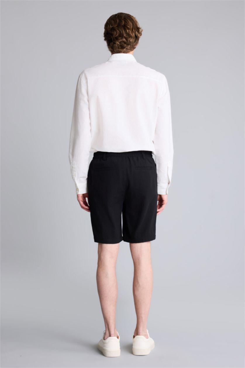 HOMME Noir Short droit en lin mélangé Coupe régulière
