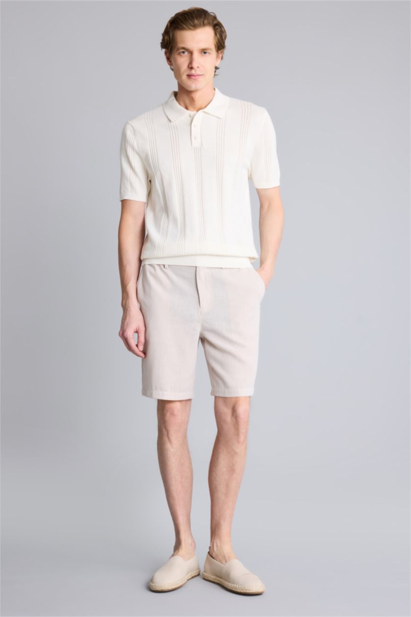 HOMME Beige Short Bermuda droit en lin mélangé Coupe régulière