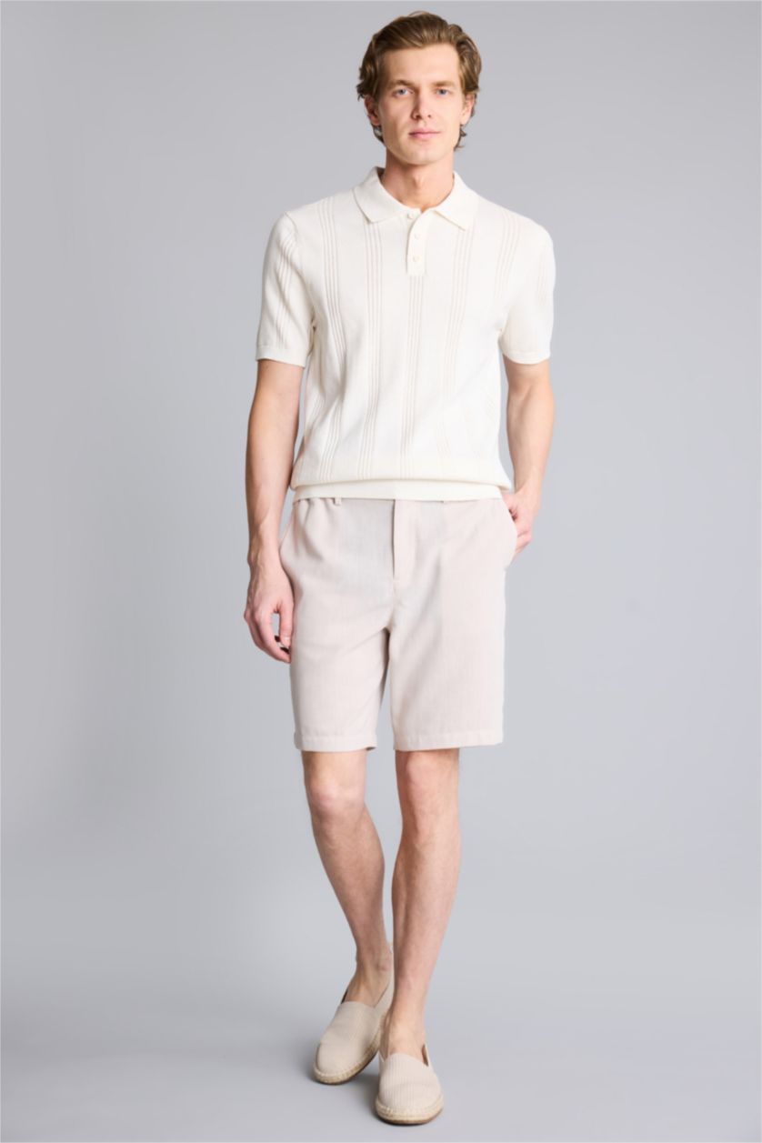 HOMME Beige Short Bermuda droit en lin mélangé Coupe régulière