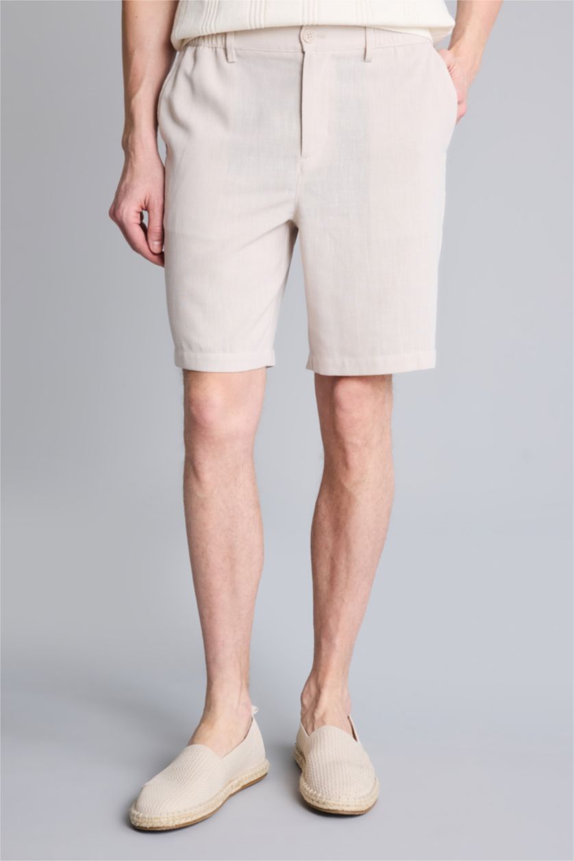 HOMME Beige Short Bermuda droit en lin mélangé Coupe régulière