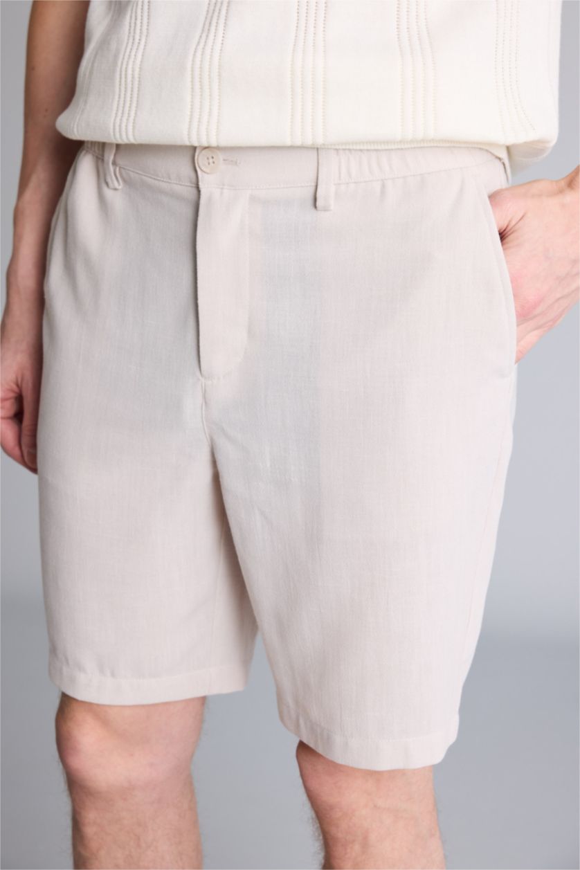 HOMME Beige Short Bermuda droit en lin mélangé Coupe régulière