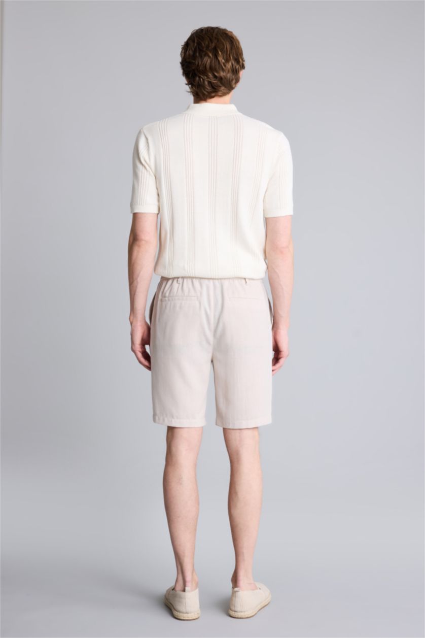 HOMME Beige Short Bermuda droit en lin mélangé Coupe régulière