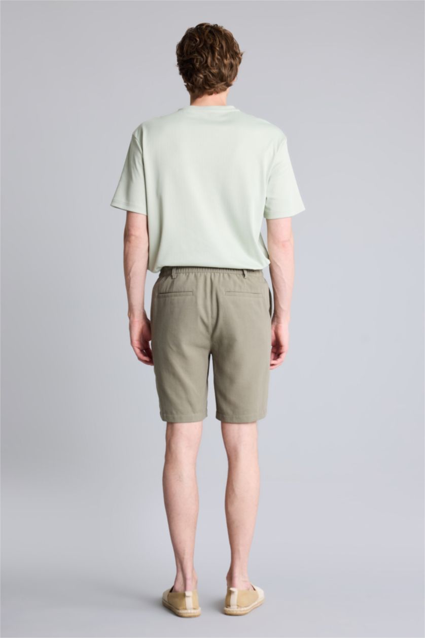 MAN Khaki Regular Fit Linen Blended Bermuda Shorts