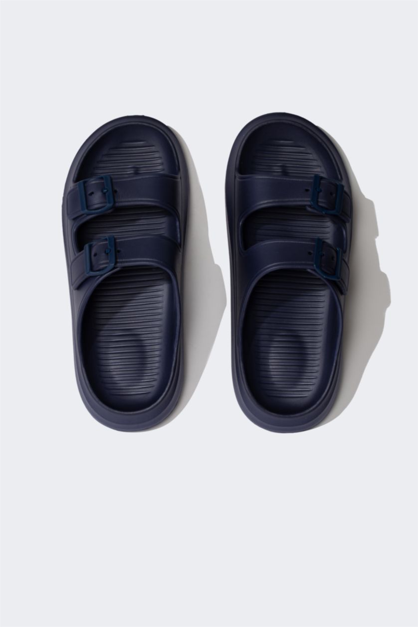 Erkek Lacivert Erkek Düz Taban Çift Bantlı Eva Terlik