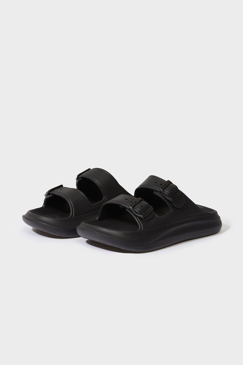 Men Black Man Flat Sole Double Banded Eva Slippers