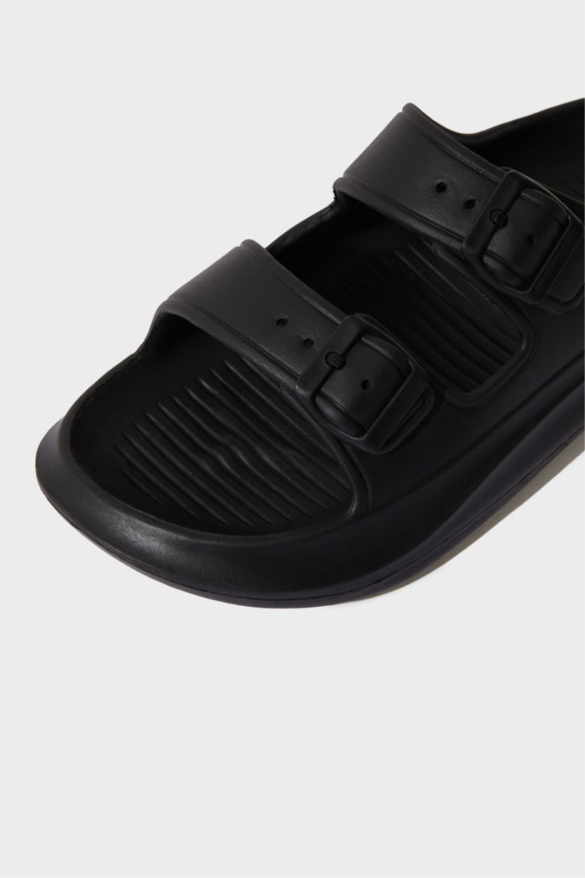 Men Black Man Flat Sole Double Banded Eva Slippers