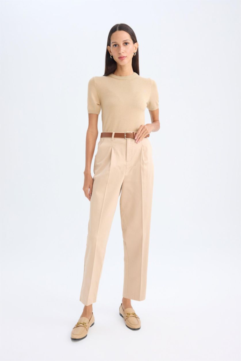 حريمي فيزوني داكن بنطلون كاروت فيت قصير بخصر عالي بجيب