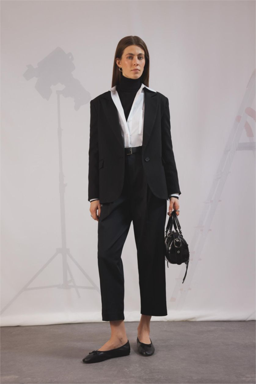 FEMME Noir Pantalon Coupe Carotte avec poches et longueur Cheville