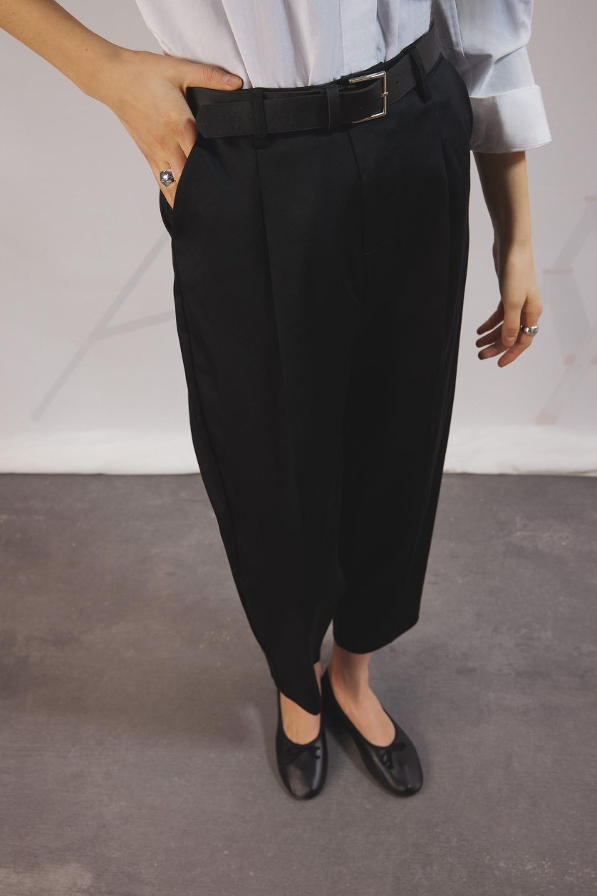 FEMME Noir Pantalon Coupe Carotte avec poches et longueur Cheville