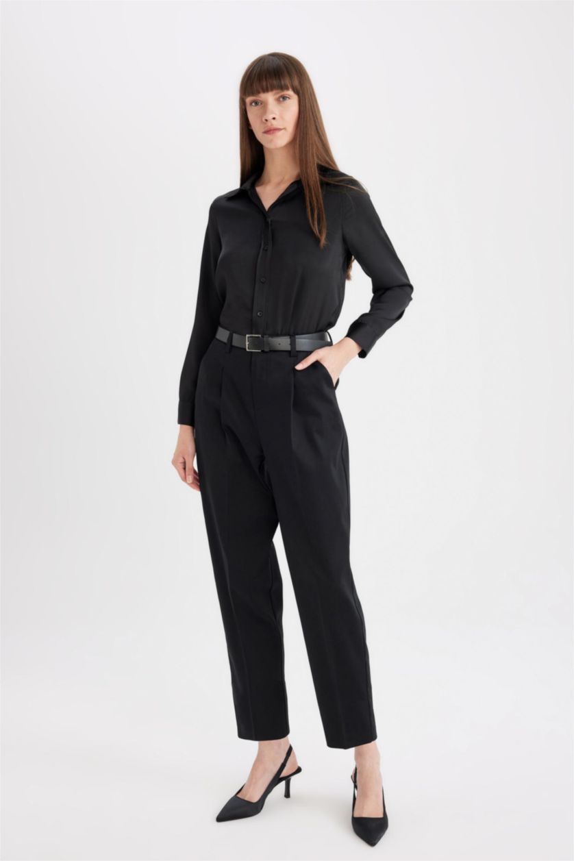FEMME Noir Pantalon Coupe Carotte avec poches et longueur Cheville