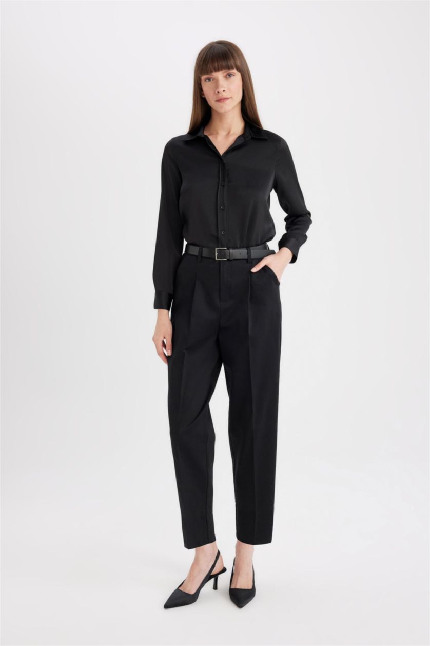 FEMME Noir Pantalon Coupe Carotte avec poches et longueur Cheville