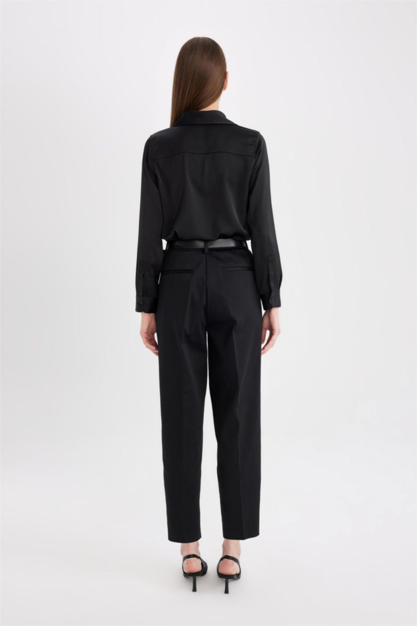 FEMME Noir Pantalon Coupe Carotte avec poches et longueur Cheville