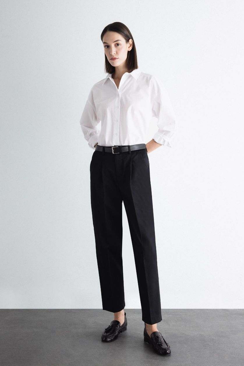 FEMME Noir Pantalon Coupe Carotte avec poches et longueur Cheville