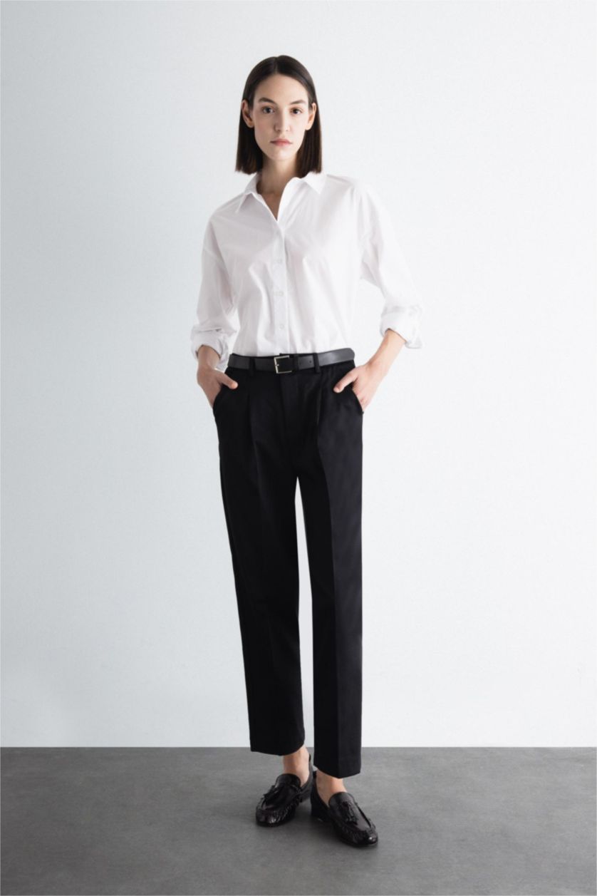 FEMME Noir Pantalon Coupe Carotte avec poches et longueur Cheville