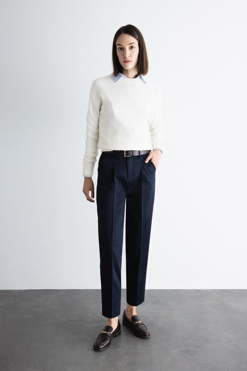 FEMME Marin Pantalon Carotte avec poches et longueur Cheville