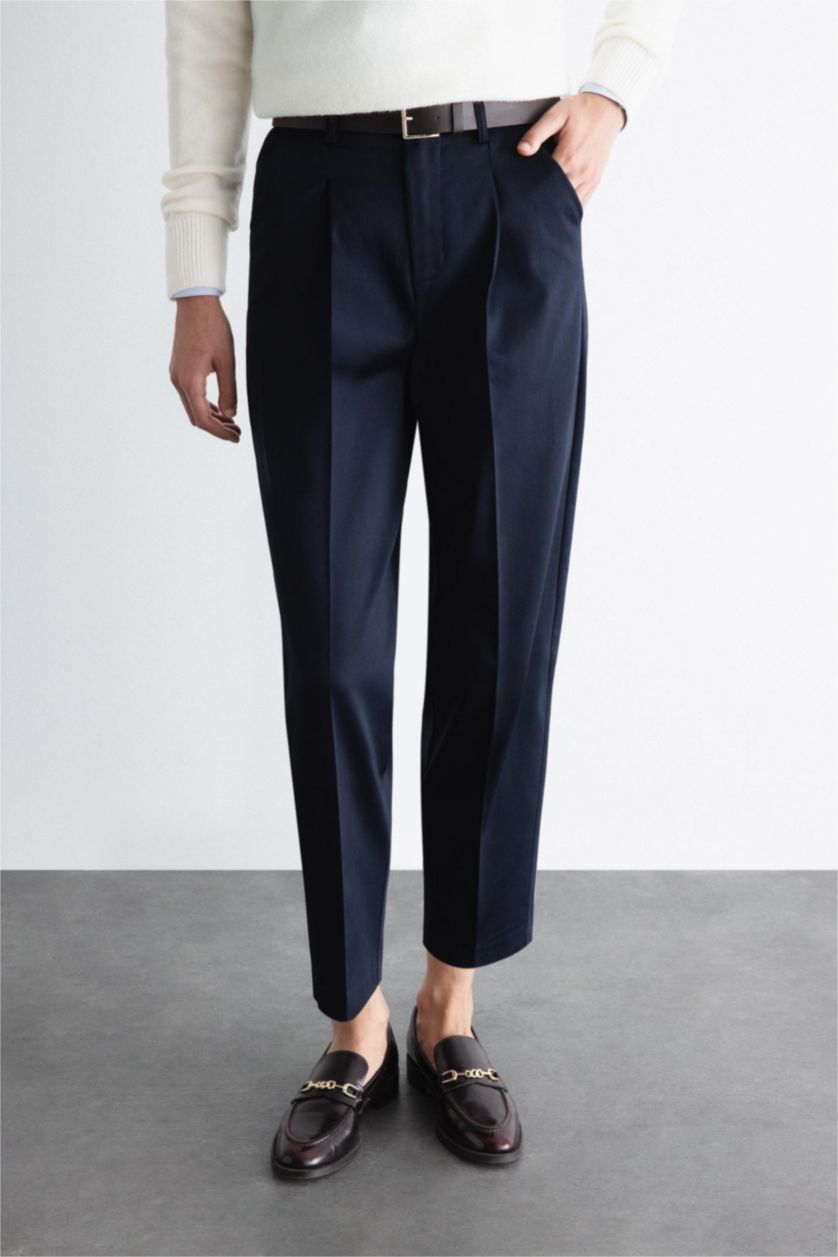 FEMME Marin Pantalon Carotte avec poches et longueur Cheville