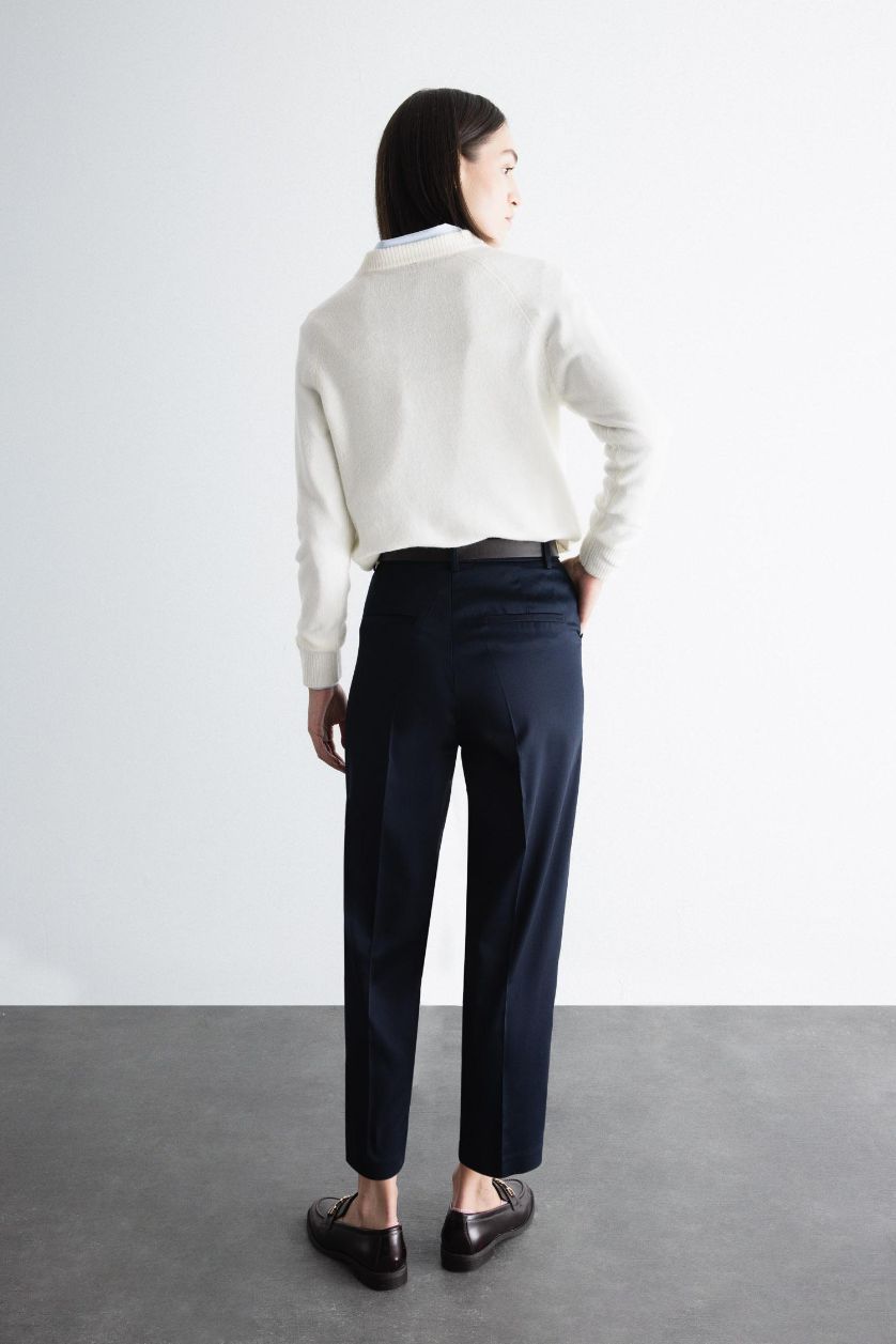 FEMME Marin Pantalon Carotte avec poches et longueur Cheville