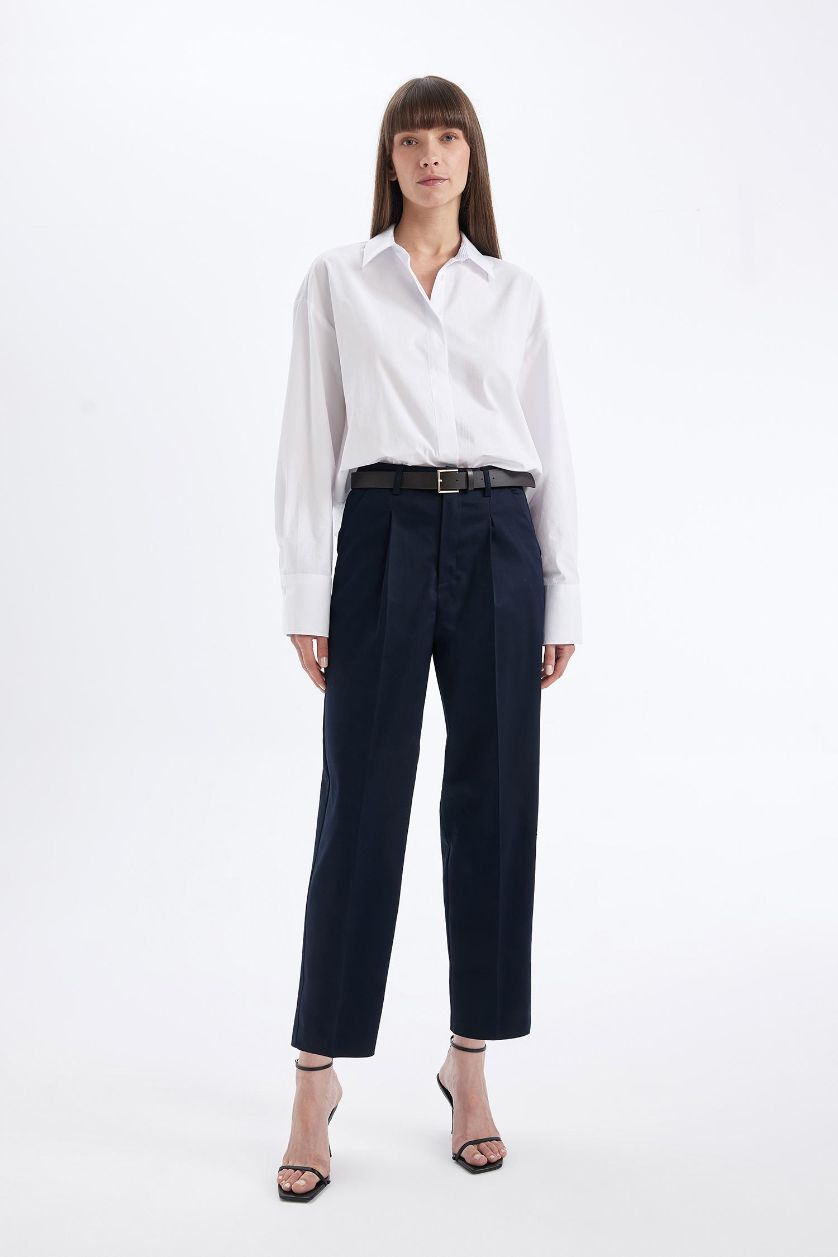 FEMME Marin Pantalon Carotte avec poches et longueur Cheville