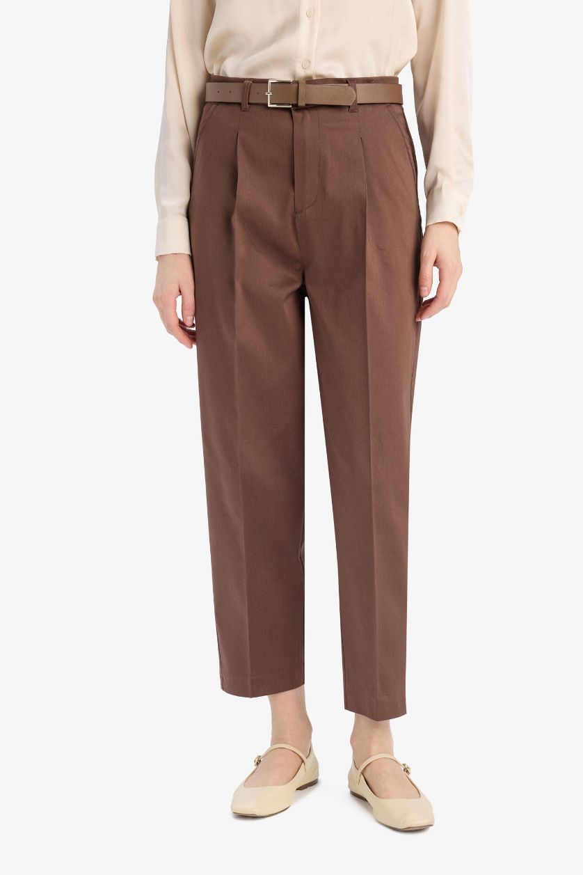 FEMME Marron Pantalon classique taille haute avec plis