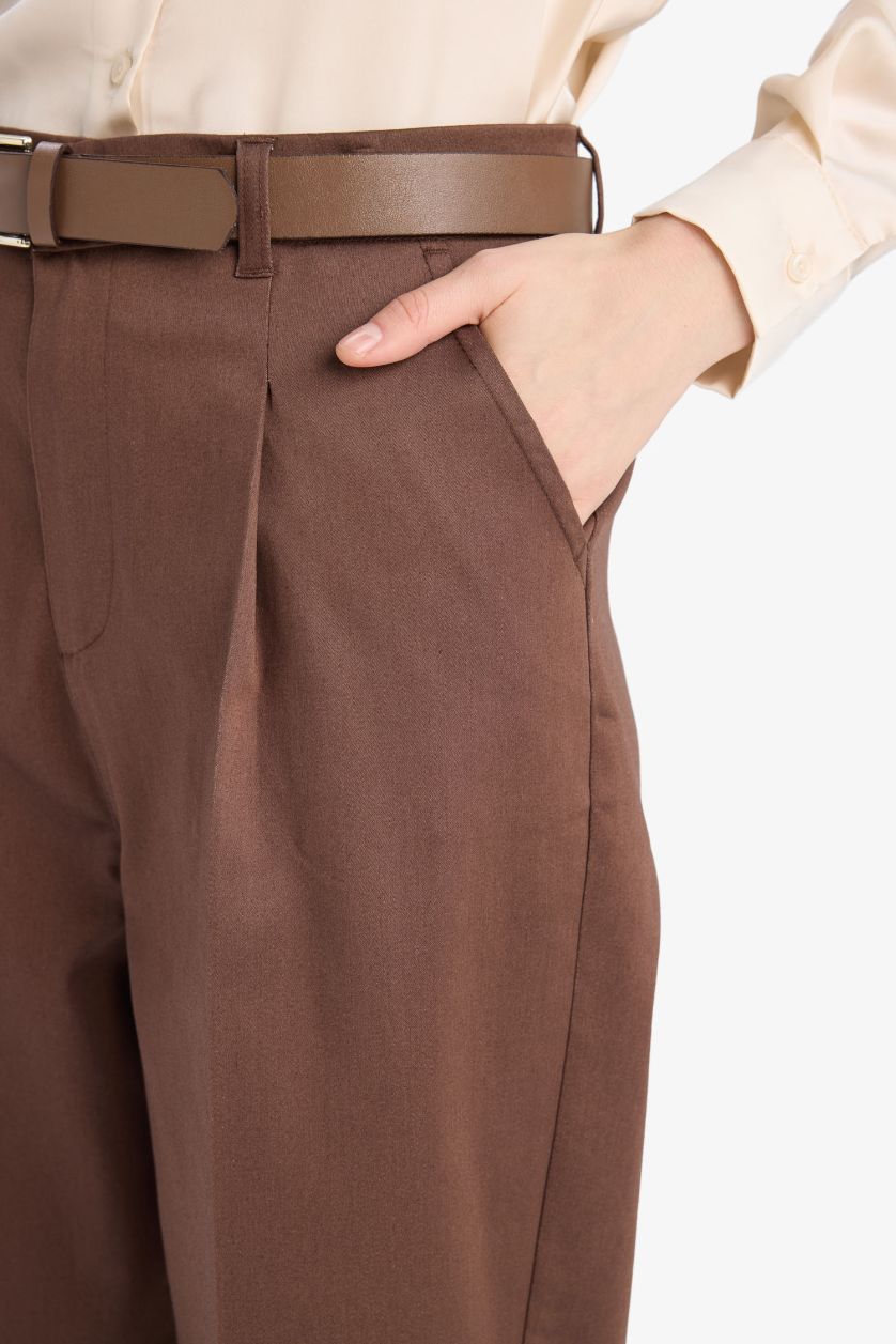 FEMME Marron Pantalon classique taille haute avec plis
