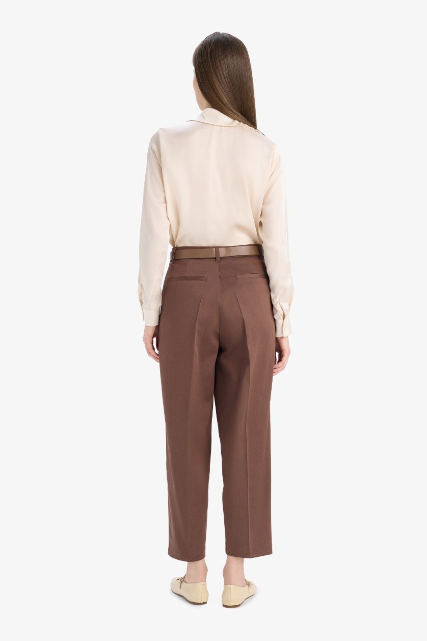 FEMME Marron Pantalon classique taille haute avec plis