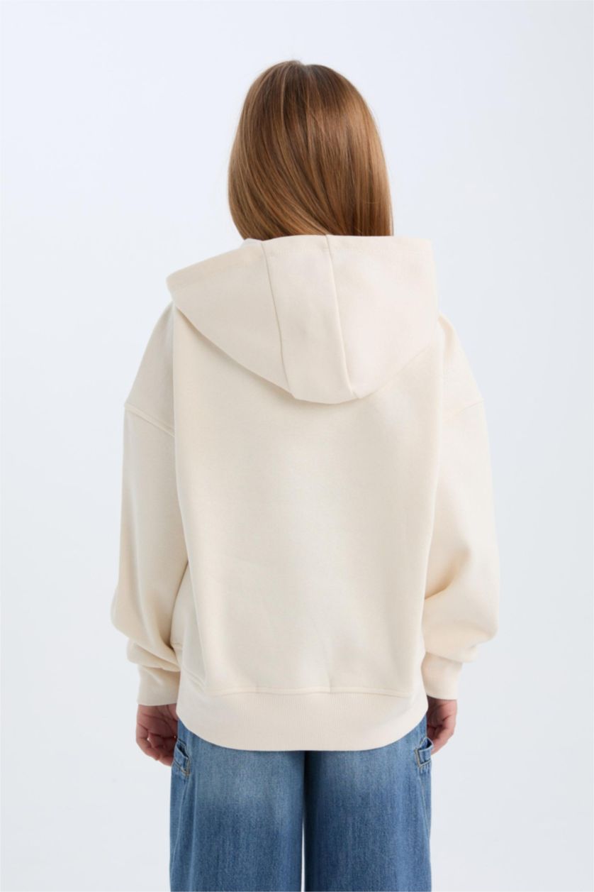 بناتي بيج فاتح سويت شيرت بناتي بطبعة شعار اوفر سايز ببطانة ناعمة