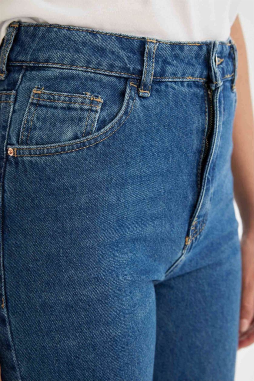 Kadın Mavi 90's Wıde Leg Yüksek Bel Uzun Jean Yıkamalı Pantolon