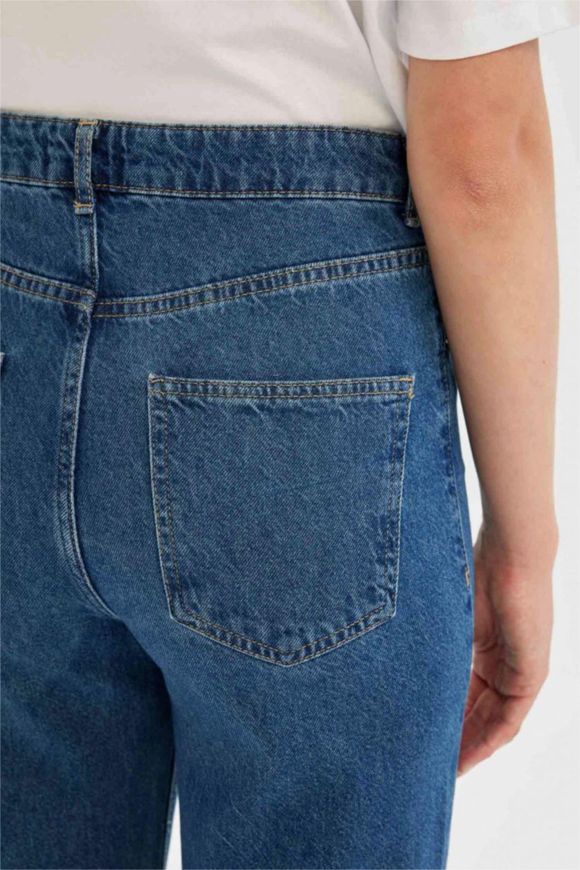 Kadın Mavi 90's Wıde Leg Yüksek Bel Uzun Jean Yıkamalı Pantolon